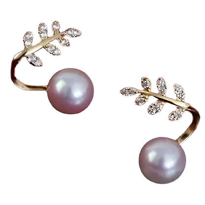 Elegant Pearl Leaf Earrings Gold - Diane Jewelry