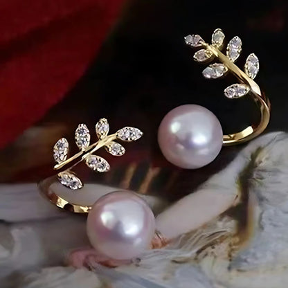 Elegant Pearl Leaf Earrings Gold - Diane Jewelry