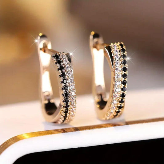 Sparkly Black Crystal Hoop Earrings - Diane Jewelry