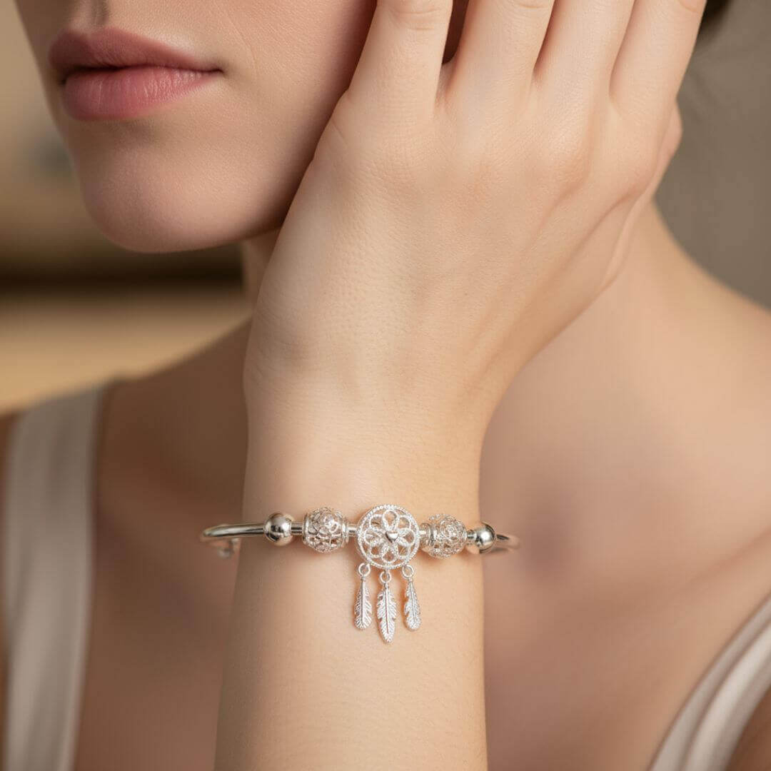 Silver Dreamcatcher Charm Bangle Bracelet Emma & Noah Jewelry
