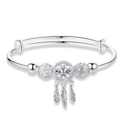 Silver Dreamcatcher Charm Bangle Bracelet - Diane Jewelry