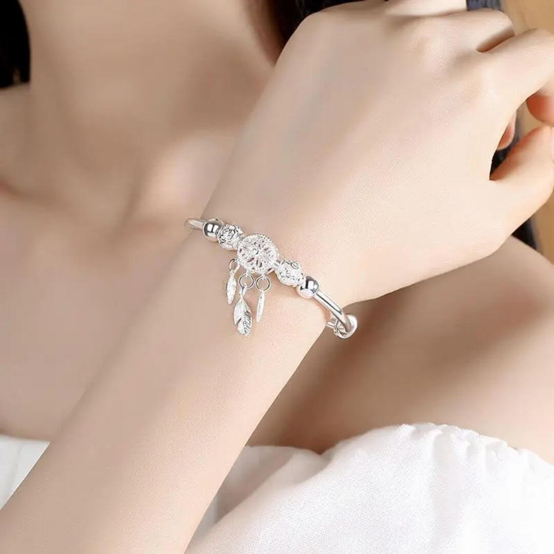 Silver Dreamcatcher Charm Bangle Bracelet - Diane Jewelry