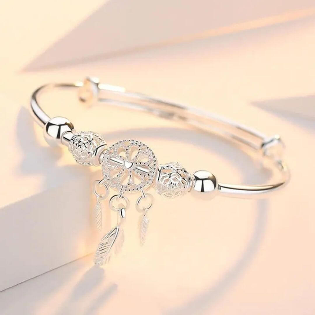 Silver Dreamcatcher Charm Bangle Bracelet - Diane Jewelry