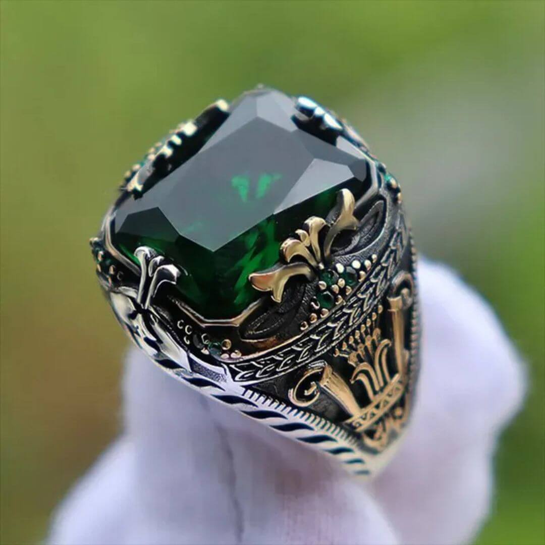 Vintage Emerald Gothic Statement Ring - Diane Jewelry