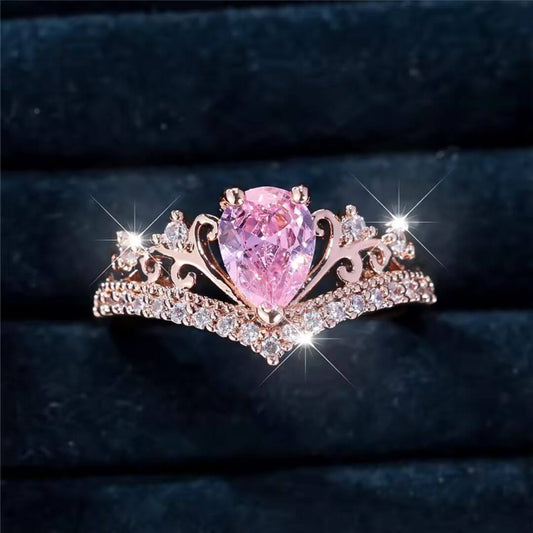 Pink Teardrop Princess Crown Ring - Diane Jewelry