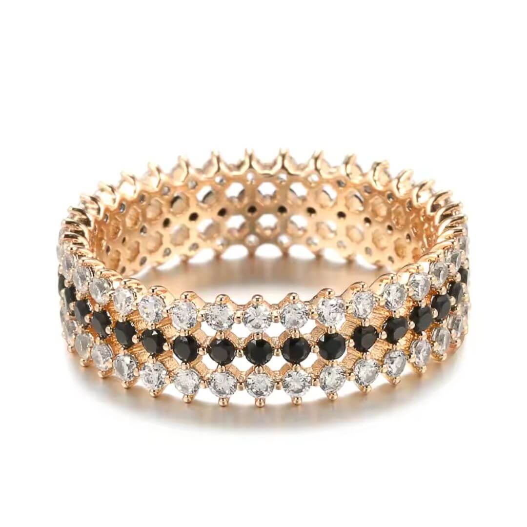 Gold Eternity Ring Black Crystals - Diane Jewelry