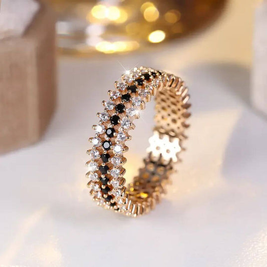 Gold Eternity Ring Black Crystals - Diane Jewelry