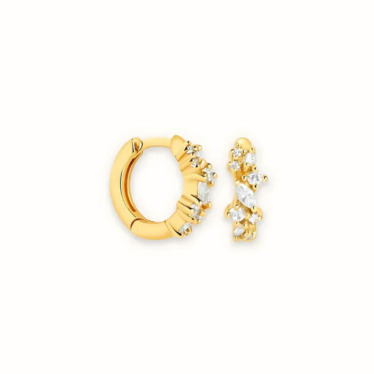 Gold Cluster Diamond Huggie Earrings - Diane Jewelry