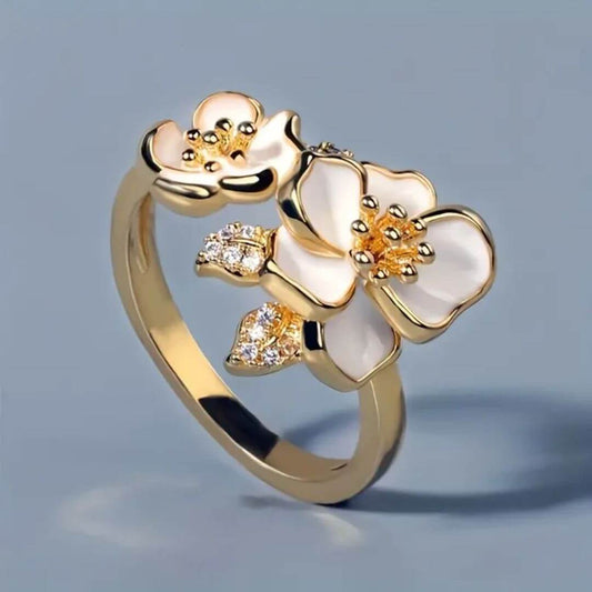 Gold Flower Adjustable Statement Ring - Diane Jewelry