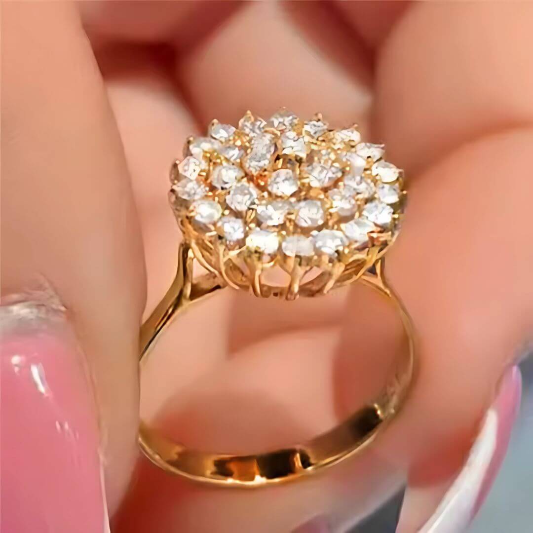 Gold Cluster Halo Cocktail Ring - Diane Jewelry