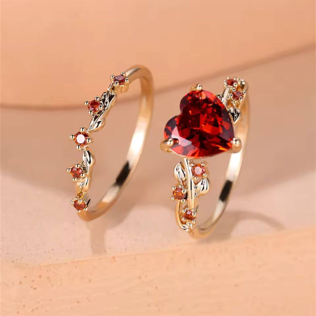 Heart Garnet Gold Promise Ring - Diane Jewelry
