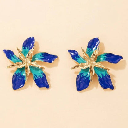 Blue Enamel Flower Statement Earrings - Diane Jewelry