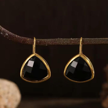 Black Teardrop Gold Dangle Earrings - Diane Jewelry
