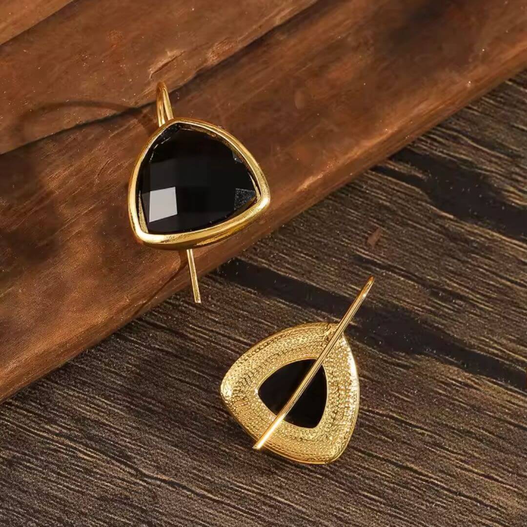 Black Teardrop Gold Dangle Earrings - Diane Jewelry