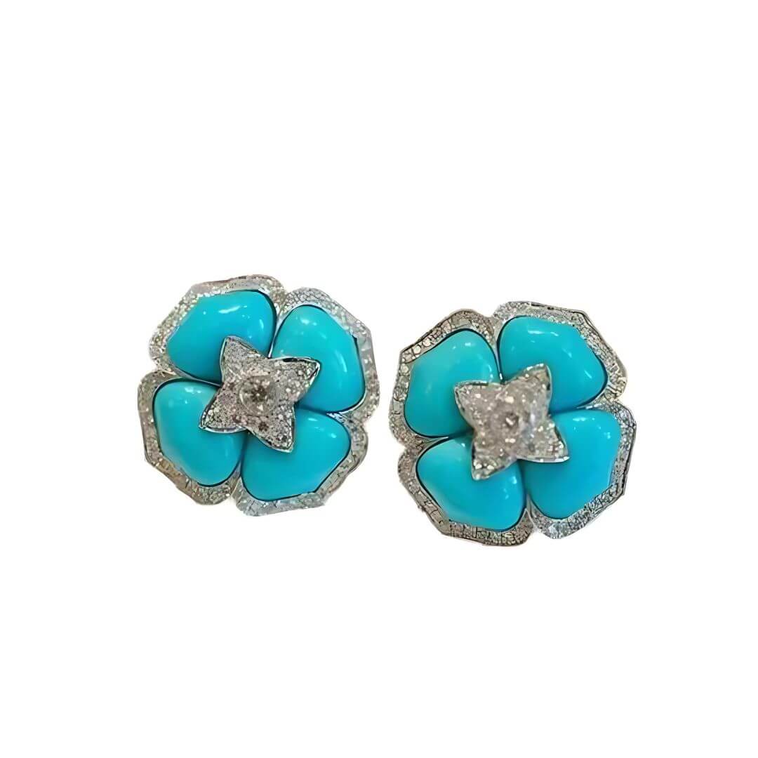 Turquoise Crystal Flower Stud Earrings - Diane Jewelry