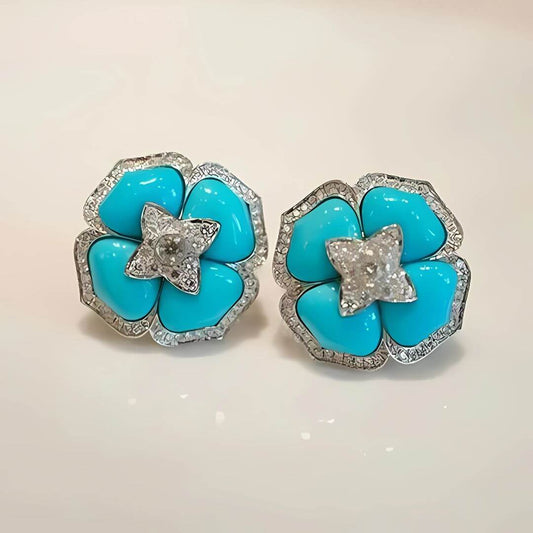 Turquoise Crystal Flower Stud Earrings - Diane Jewelry