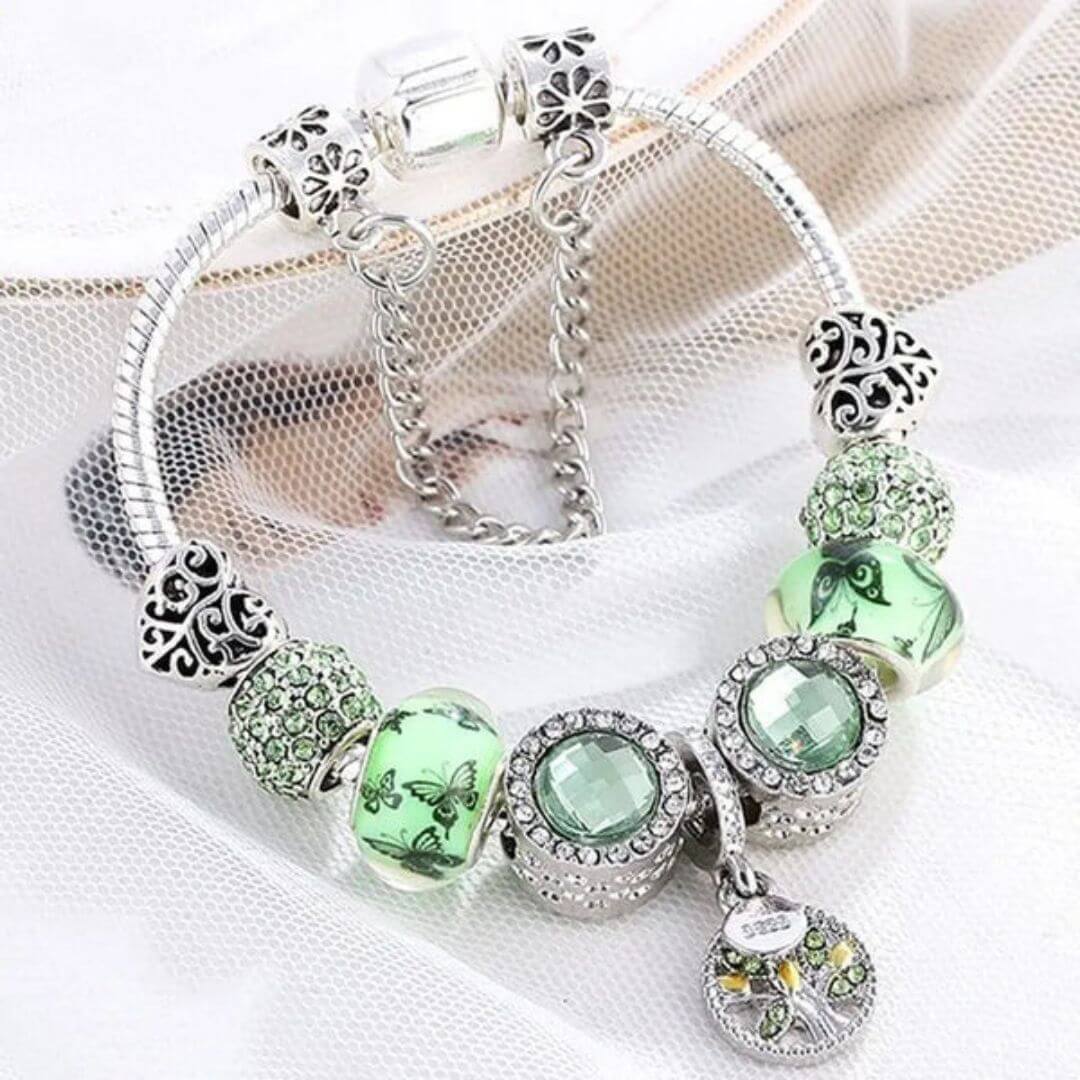 Green Charm Beaded Snake Bracelet - Diane Jewelry