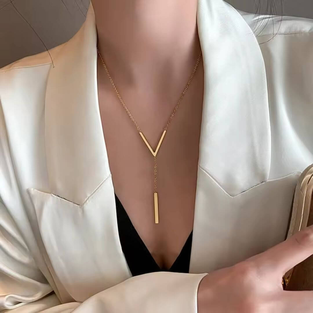 Gold Geometric Y Drop Necklace - Diane Jewelry
