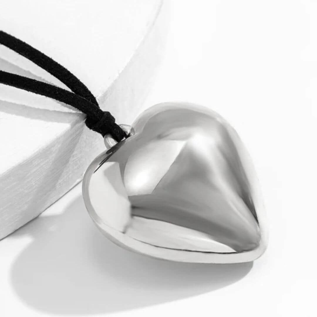 Silver Heart Bow Choker Necklace - Diane Jewelry