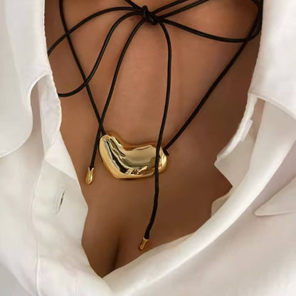 Gold Heart Tie Choker Necklace - Diane Jewelry