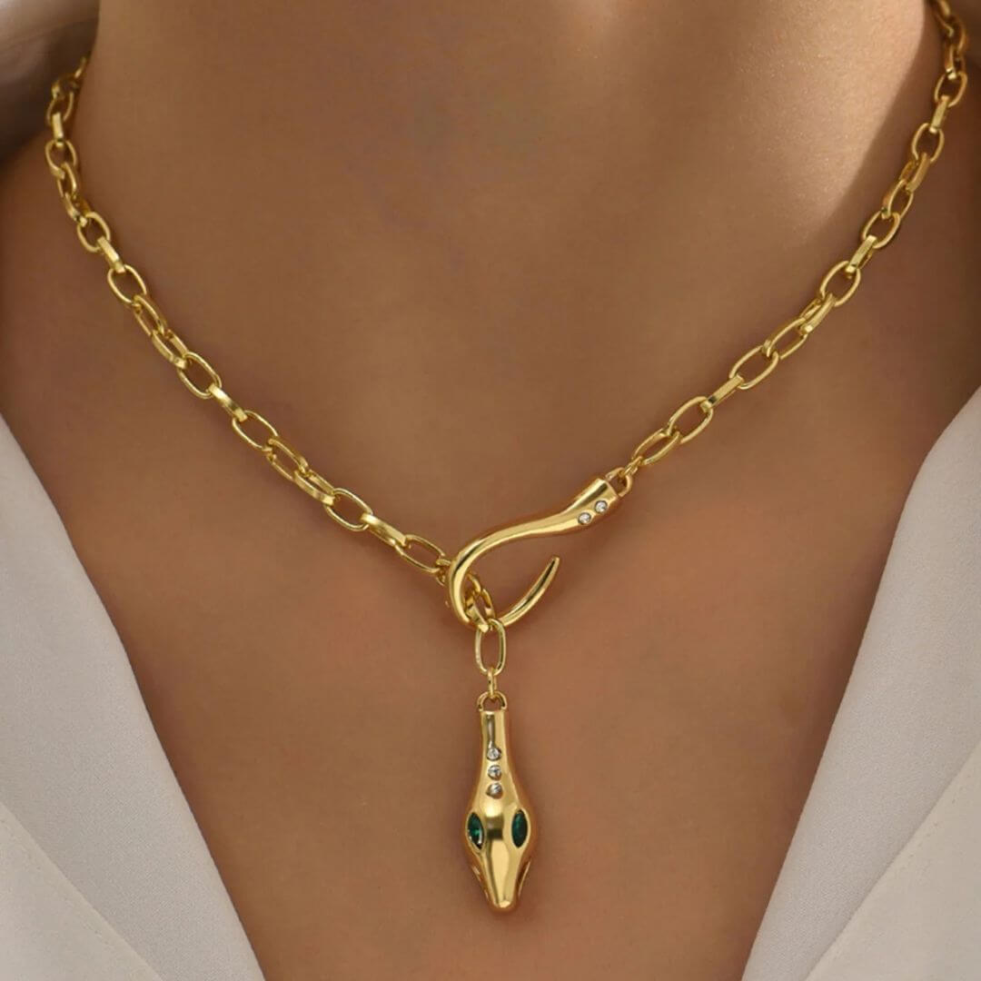 Gold Snake Pendant Chain Necklace - Diane Jewelry