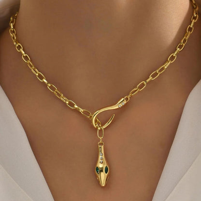 Gold Snake Pendant Chain Necklace - Diane Jewelry