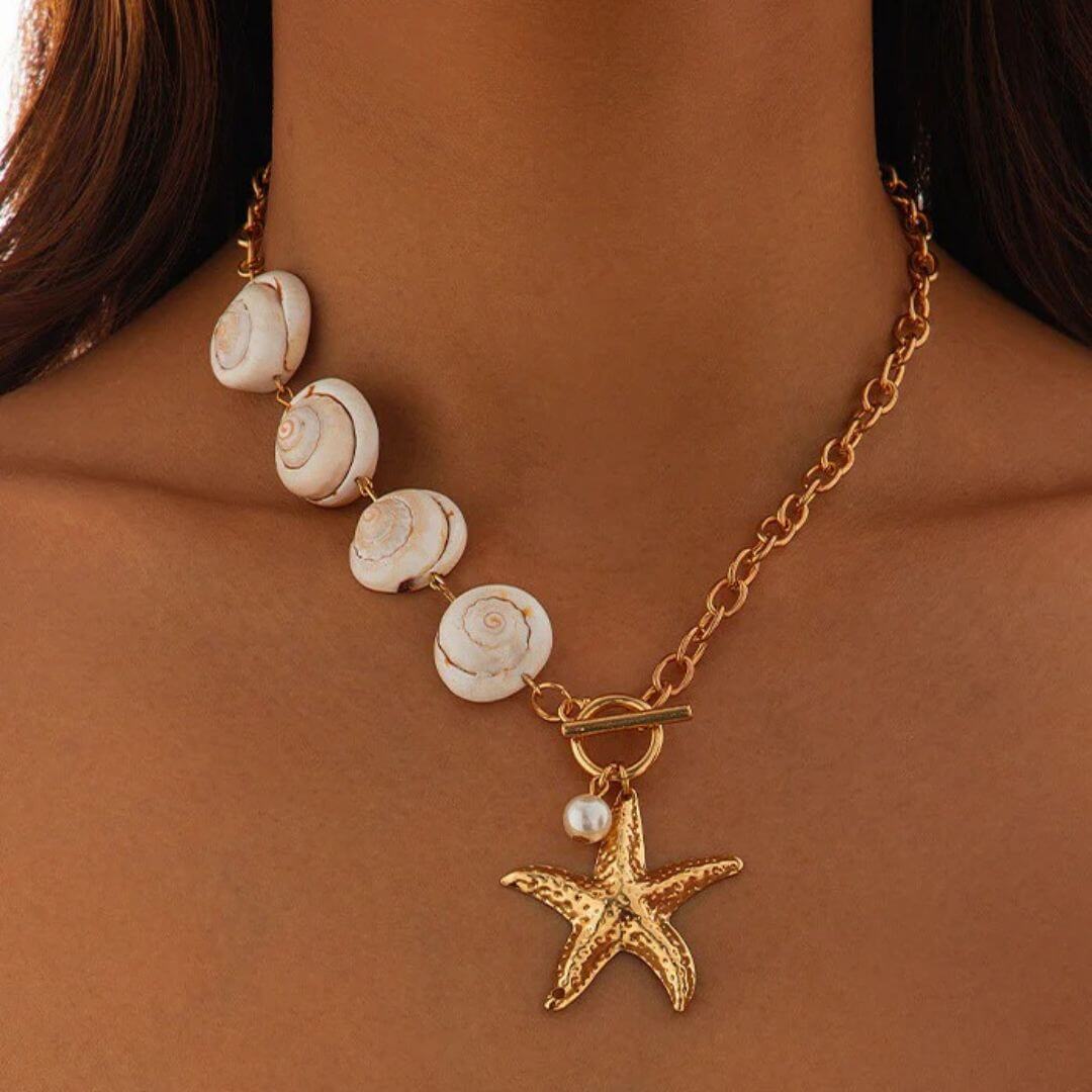 Gold Starfish Shell Chain Necklace - Diane Jewelry