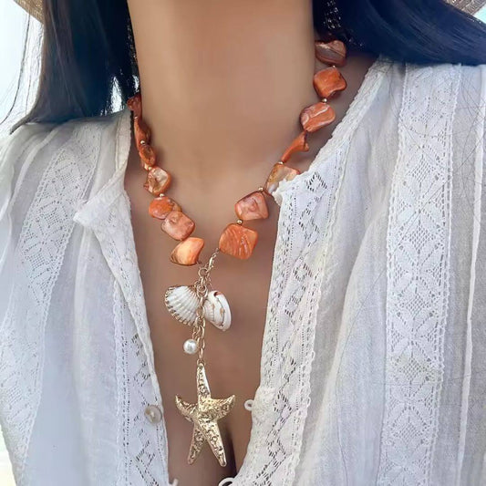 Gold Starfish Shell Chain Necklace - Diane Jewelry