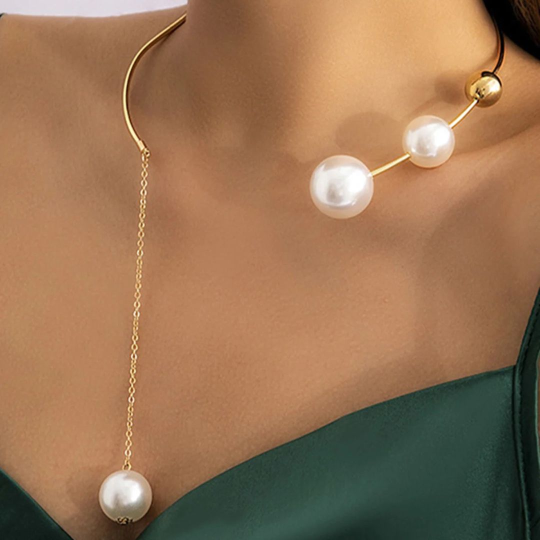 Modern Asymmetric Pearl Statement Necklace - Diane Jewelry