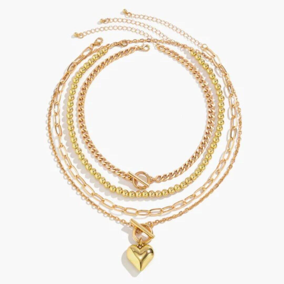 Gold Layered Heart Chain Necklace - Diane Jewelry