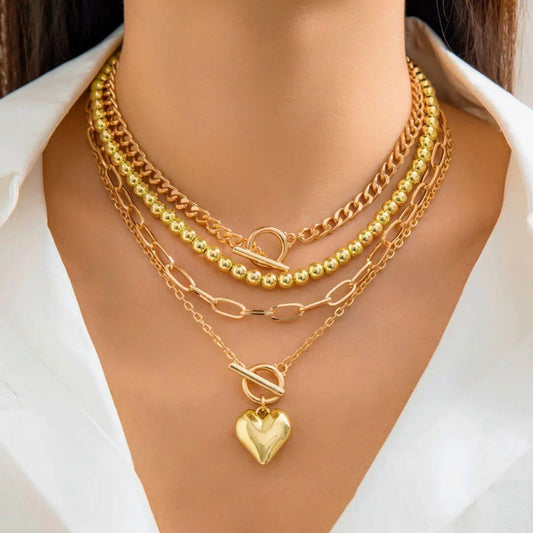 Gold Layered Heart Chain Necklace - Diane Jewelry