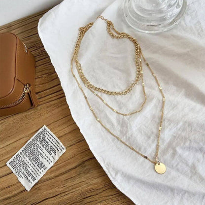 Gold Layered Chain Disc Necklace - Diane Jewelry
