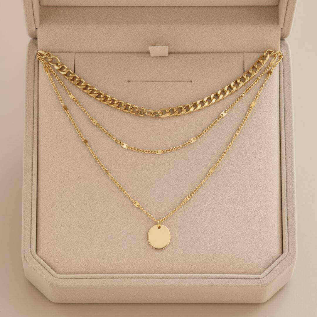 Gold Layered Chain Disc Necklace Emma & Noah Jewelry