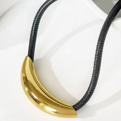 Gold Crescent Pendant Leather Necklace - Diane Jewelry