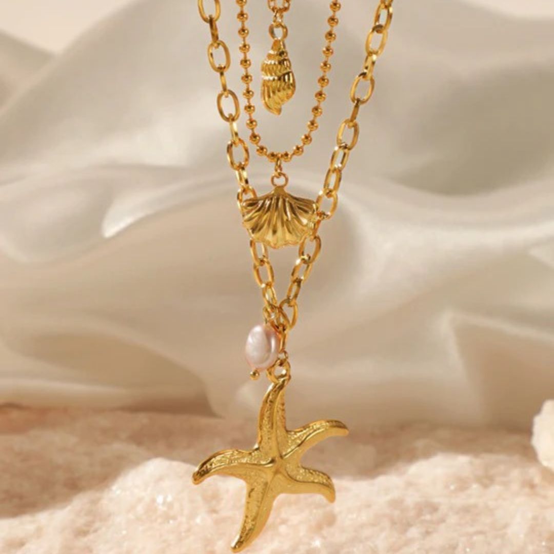 Gold Layered Starfish Shell Necklace - Diane Jewelry