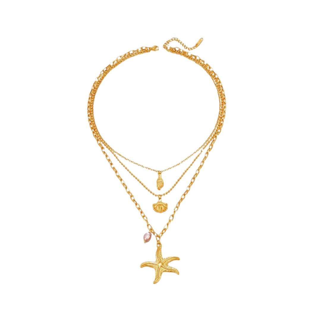 Gold Layered Starfish Shell Necklace - Diane Jewelry