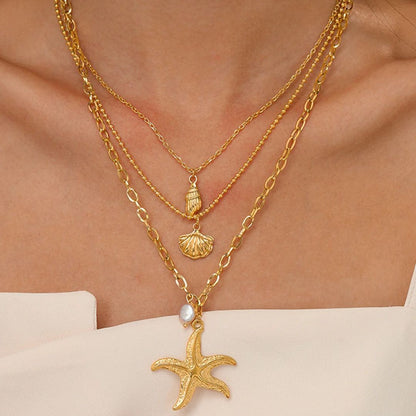 Gold Layered Starfish Shell Necklace - Diane Jewelry