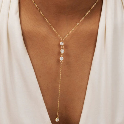 Gold Crystal Drop Lariat Necklace - Diane Jewelry