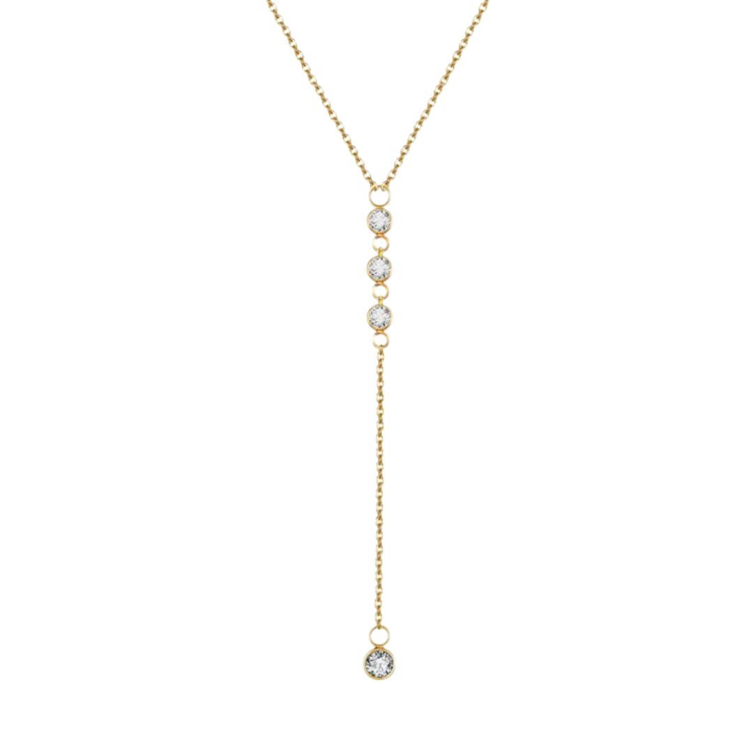 Gold Crystal Drop Lariat Necklace - Diane Jewelry