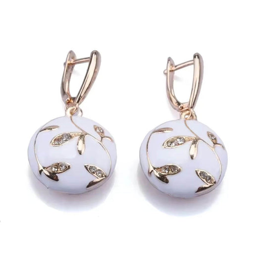 White Enamel Leaf Drop Earrings - Diane Jewelry