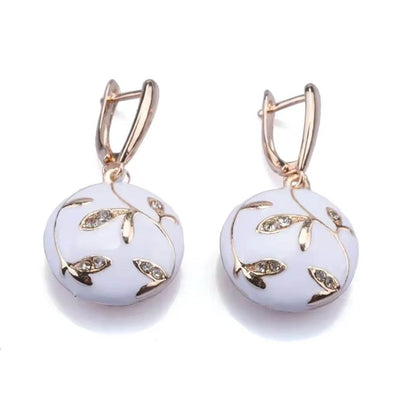 White Enamel Leaf Drop Earrings - Diane Jewelry