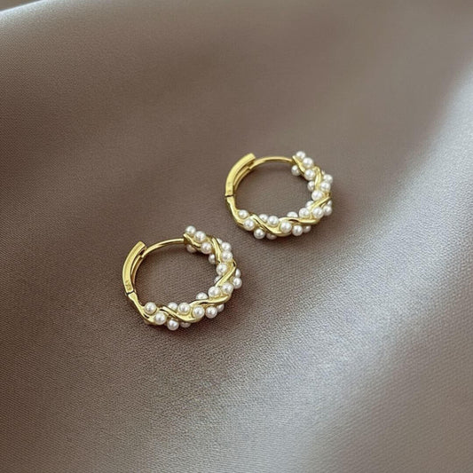 Gold Pearl Twisted Hoop Earrings Emma & Noah Jewelry