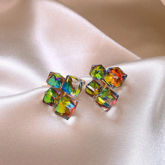 Rainbow Iridescent Geometric Stud Earrings - Diane Jewelry