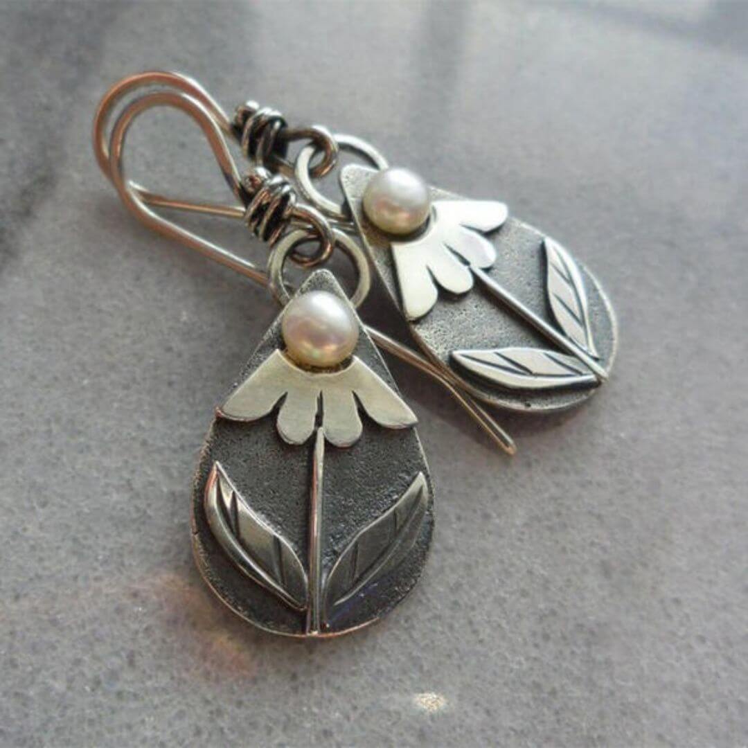 Botanical Pearl Teardrop Dangle Earrings - Diane Jewelry