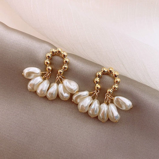 Gold Teardrop Cluster Pearl Earrings - Diane Jewelry