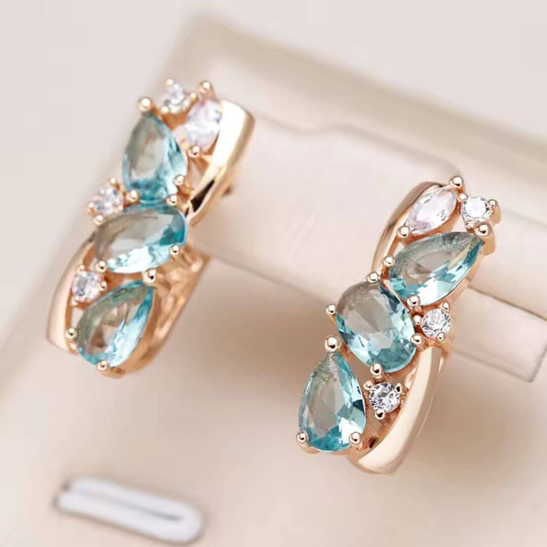 Gold Aqua Crystal Huggie Earrings - Diane Jewelry