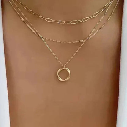 Gold Layered Circle Pendant Necklace - Diane Jewelry