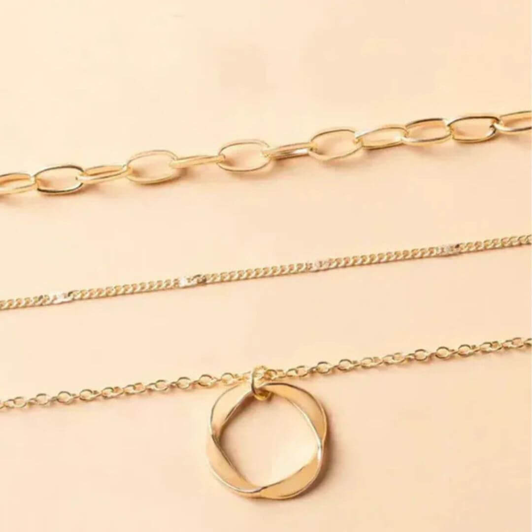 Gold Layered Circle Pendant Necklace - Diane Jewelry