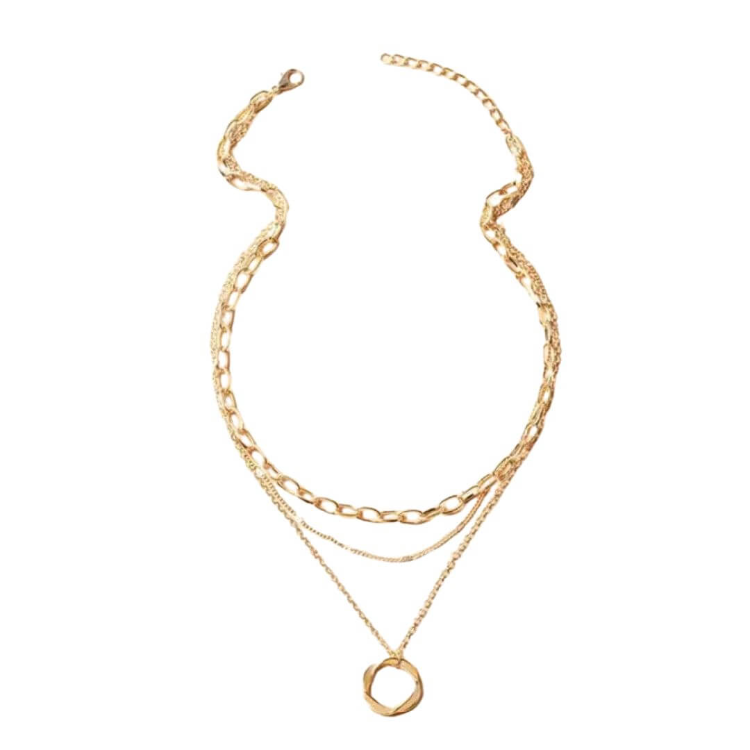 Gold Layered Circle Pendant Necklace - Diane Jewelry