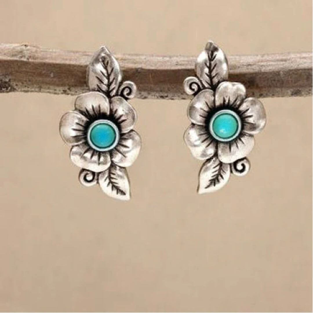 Turquoise Vintage Floral Stud Earrings - Diane Jewelry